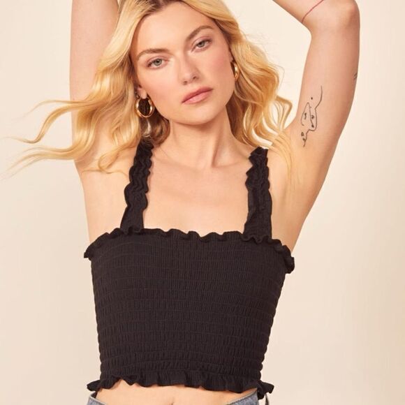 EUC Reformation Black Leonore Ruched Top Large - Picture 1 of 4